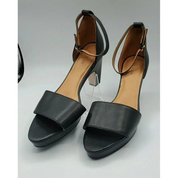 dr Liza Black Leather Dori Sandal Heels Peep Toe Ankle Strap Comfort Size 8 $325 - Picture 1 of 16